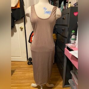 Pre-Owned, Women's Size L Kimcine Fitted, Sleeveless Brown Metallic Midi Dress